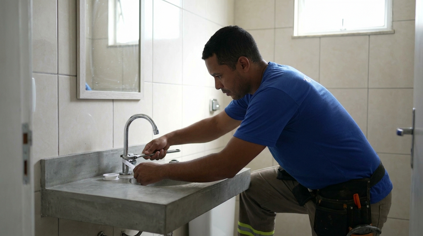 Encanador instalando torneira em Aracaju‑SE