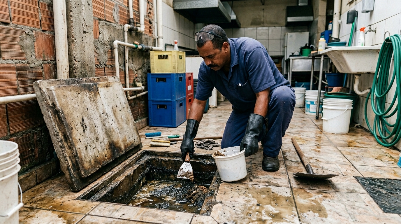Limpeza de caixa de gordura residencial em Aracaju‑SE