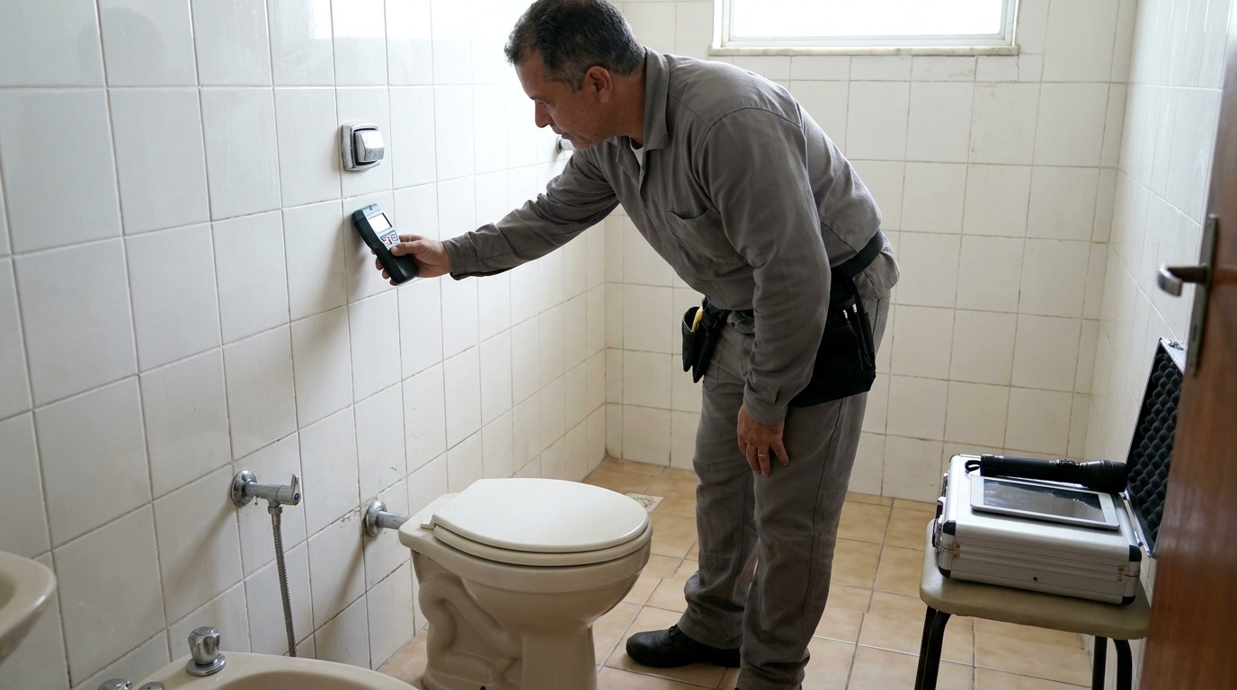 Técnico de caça vazamento analisando tubulação em Aracaju‑SE